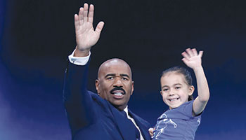 Steve Harvey and Ariana Dos Santos in "Little Big Shots"