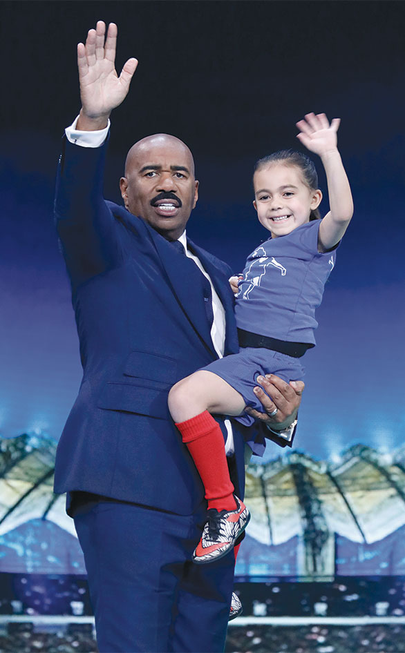 Steve Harvey and Ariana Dos Santos in "Little Big Shots"