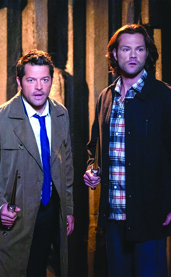 Misha Collins and Jared Padalecki in a scene from "Supernatural"