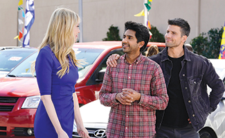 Riki Lindhome, Adhir Kalyan and Parker Young in "United States of Al" 