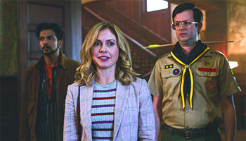 Utkarsh Ambudkar, Rose McIver and Richie Moriarty in "Ghosts" 