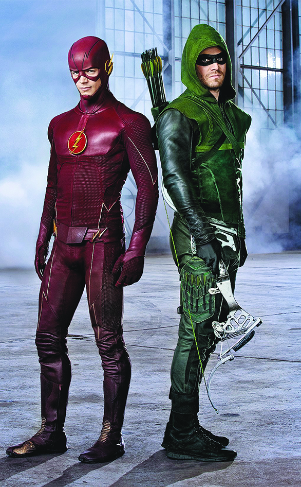 Grant Gustin and Stephen Amell in 'The Flash"