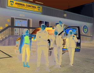 Vella Lovell, Joel McHale, Michael Rowland, Ravi Patel and Grace Palmer in “Animal Control” 