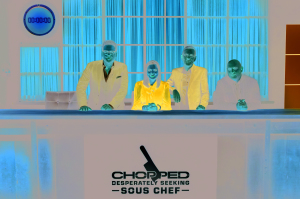 Scott Conant, Maneet Chauhan, Ted Allen and Chris Santos in "Chopped: Desperately Seeking Sous Chef"